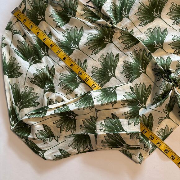 Zara NEW Tropical Cropped Shirt Womens Medium Green Cream Button Tie Waist Top - Picture 9 of 9